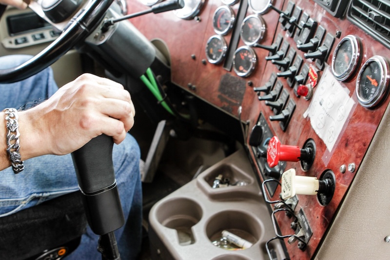 Inside truck cab.